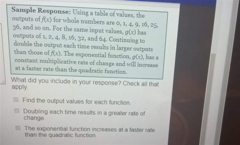 Which function increases at a faster rate on 0 to infinity, f(x)=x^2 or g(x)=2^x?Explain-example-1