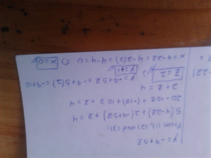 ﻿what is the solution to the following system? 5x+2y+z=4 x+2z=4 2x+y-z=-1 A. x = 0, y-example-1