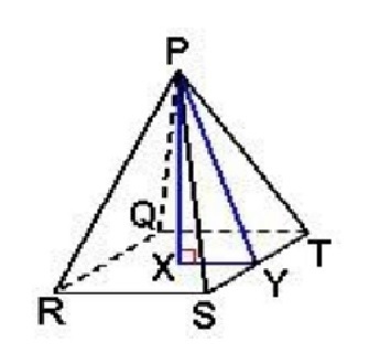 Given a regular square pyramid with RS = 6 and PX = 4, find the following measure-example-1