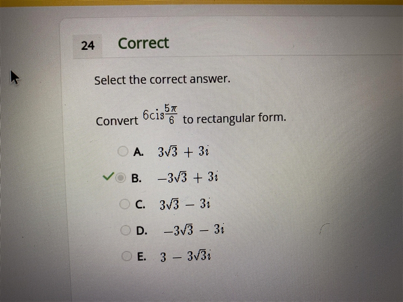 Convert 6cis5π/6 to rectangular form.-example-1