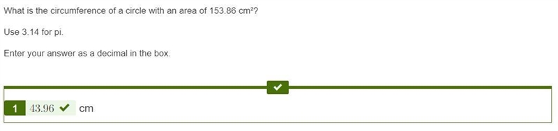 What is the circumference of a circle with an area of 153.86 cm²? Use 3.14 for pi-example-1