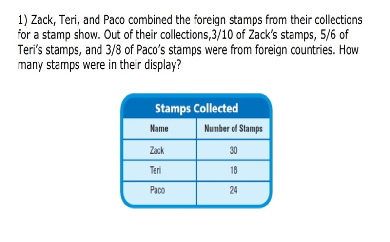 Zack, teri, and paco combined the foreign stamps from their collections for a stamp-example-1