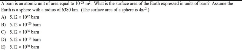 A barn is an atomic unit of area equal to 10–28 m2. what is the surface area of the-example-1