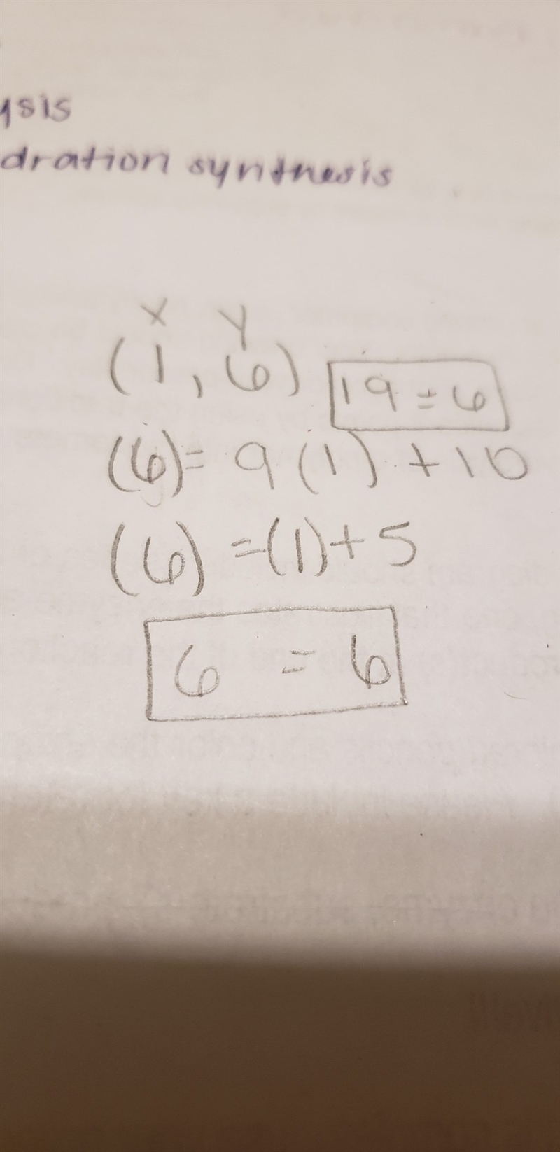 Is (1, 6) a solution to this system of equations? Y = 9x + 10 y = x + 5-example-1