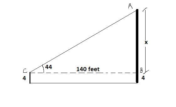 To find the height of a pole, a surveyor uses a theodolite. The theodolite is 4 ft-example-1