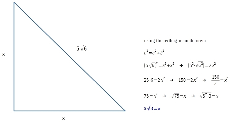 the leg of each isosceles right triangle when the hypotenuse is of the given measure-example-1