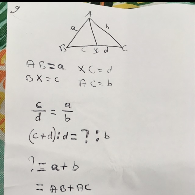 Given BX/XC=AB/AC then (BX+XC):XC=?:AC. The ? Is equal to which expression shown?-example-1