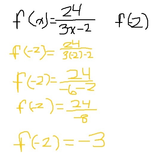 Let f(x) = 24/3x-2. Find f(−2).-example-1