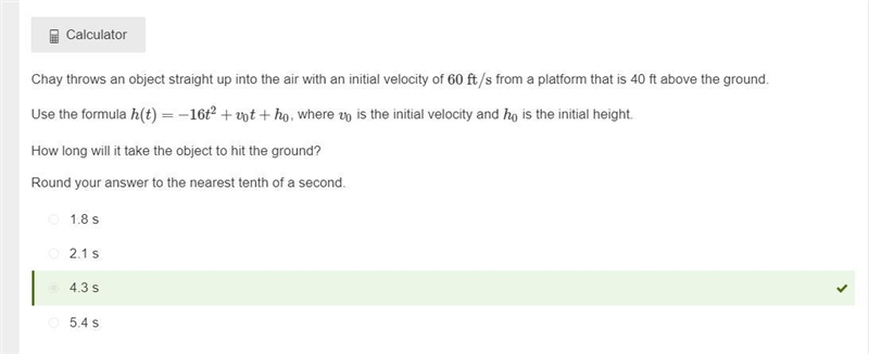 Chay throws an object straight up into the air with an initial velocity of 60 ft/s-example-1