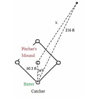 Use the law of cosines to solve the problem.on a baseball field, the pitcher's mound-example-1