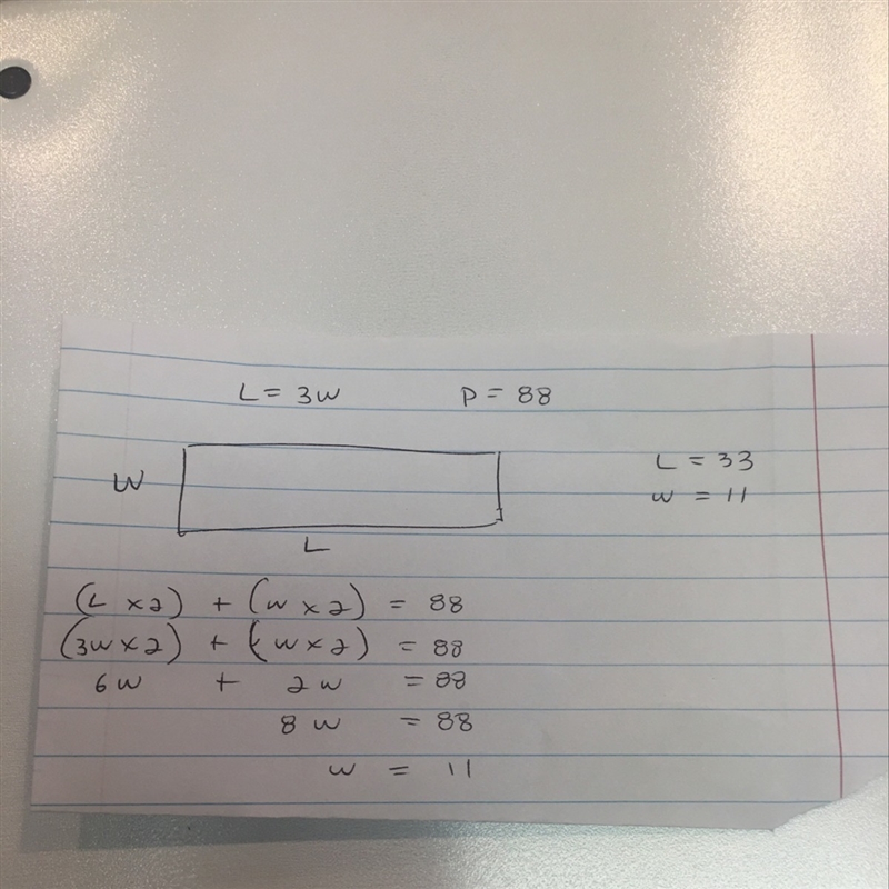 the length of a rectangle is equal to triple the width the perimeter is 88 centimeters-example-1