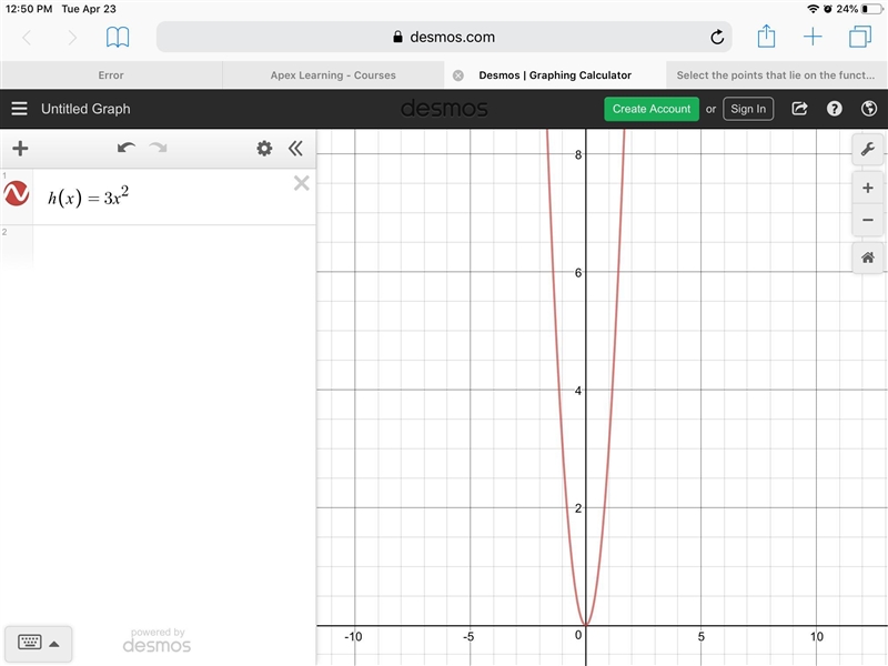 Select the points that lie on the function h( x ) = 3 x 2 . (1, 3) (1, 9) (-1, -3) (-1, 3) How-example-1