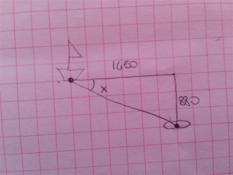 A ship's sonar detects a submarine 880 feet below a point on the ocean's surface 1450 ft-example-1