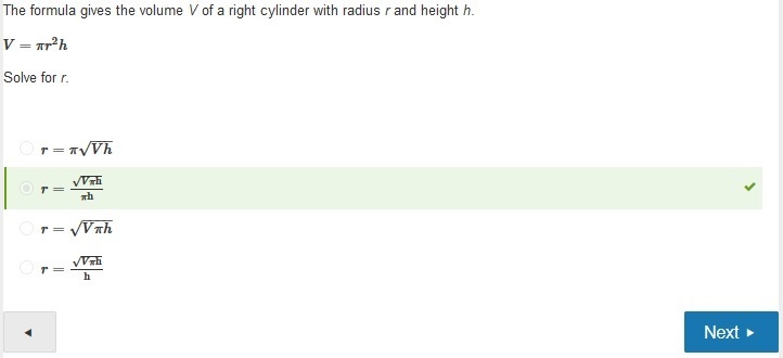 The volume of a cylinder is given by v=πr2h where r is the radius of the cylinder-example-4