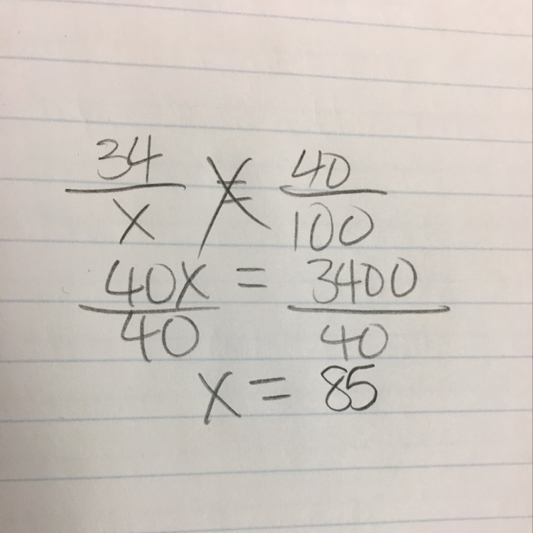 “40% of what number is 34?”-example-1