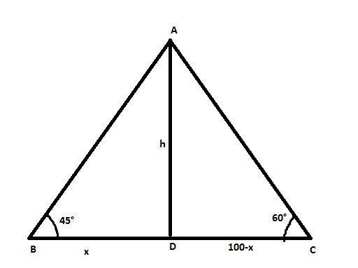 Caleb and Emily are standing 100 yards from each other. Caleb looks up at a 45° angle-example-1