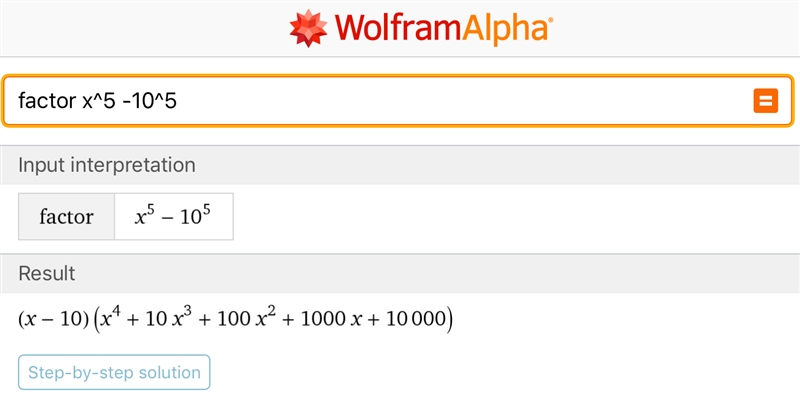 If the polynomial x^5 − 10^5 can be split as the product of the polynomials x − 10 and-example-1