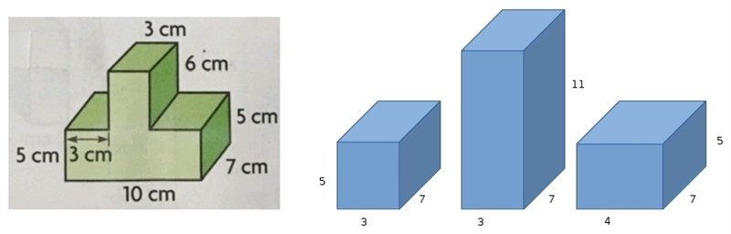 What is the volume of the composite figure? A. 126 cu cm. B. 350 cu cm. C. 450 cu-example-1