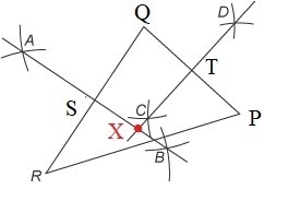 Keshawn is constructing the inscribed circle for △PQR. He has already used his compass-example-1