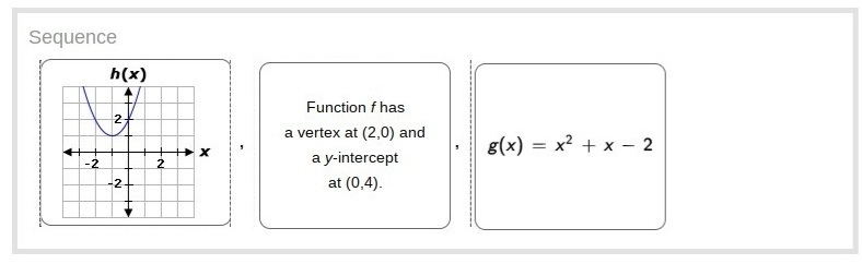 Drag each tile to the correct box. Order the quadratic functions from least to greatest-example-1