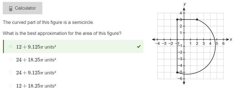 The curved part of this figure is a semicircle. What is the best approximation for-example-1