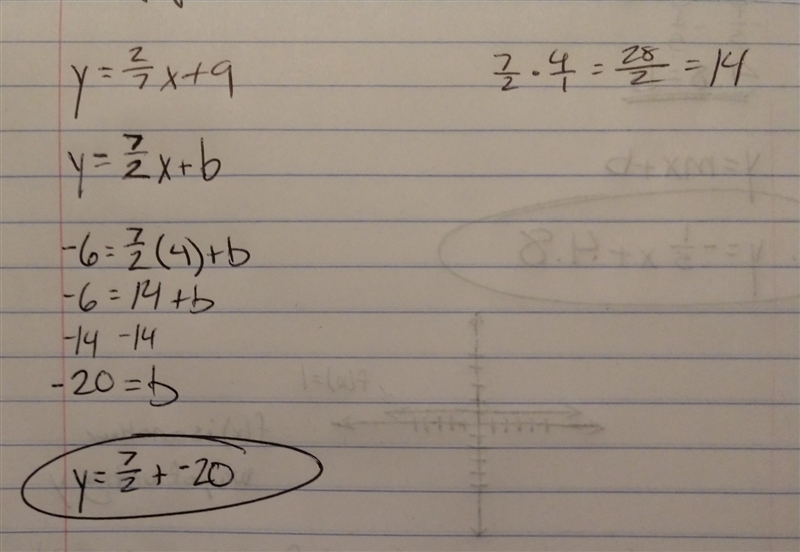 Write the equation of a line that is perpendicular to y=-2/7x+9 and passes through-example-1