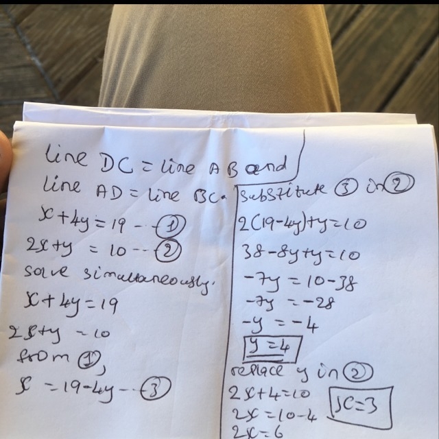 ABCD is a parallelogram. Find the value of x and y.-example-1