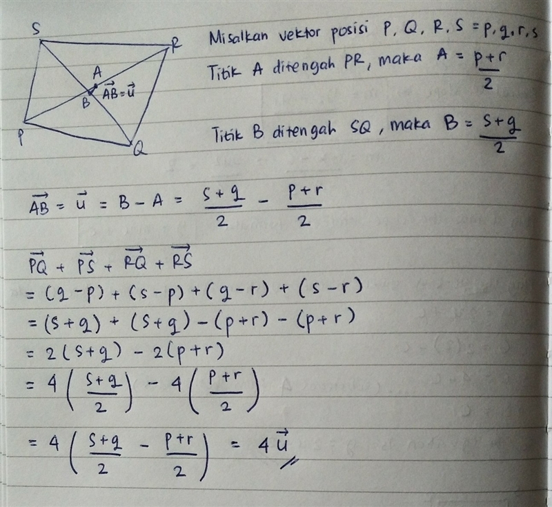 Pada segiempat PQRS,titik A dan B masing-masing titik tengah PR dan QS.Jika vektor-example-1