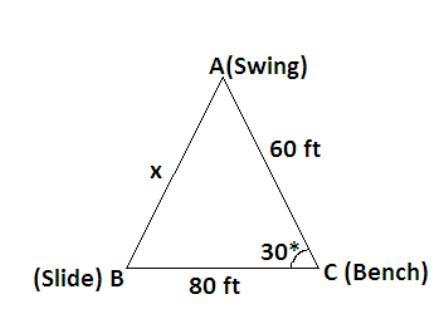 Sitting on a park bench, you see a swing that is 60 feet away and a slide that is-example-1
