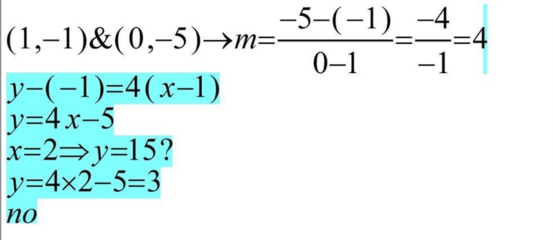 Is (1, -10), (0, -5), (2, 15) linear?-example-1