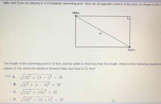 Mike and Ryan are playing in a rectangular swimming pool. They are at opposite corners-example-1