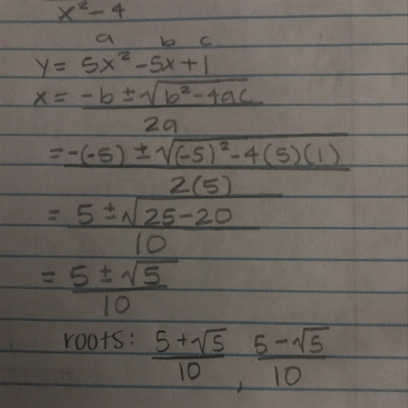 Which two values of x are roots of the polynomial below 5x^2-5x+1-example-1