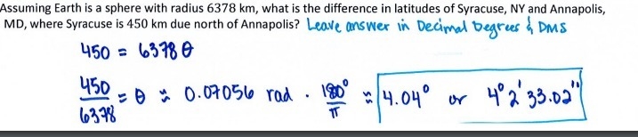 High Points Precalc Homework Assuming that Earth is a sphere of 6278 kilometers, what-example-1