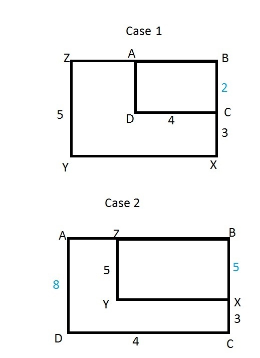 Given: rectangle ABCD is similar to rectangle ZBXY. If ZY = 5, XC = 3, DC = 4, then-example-1