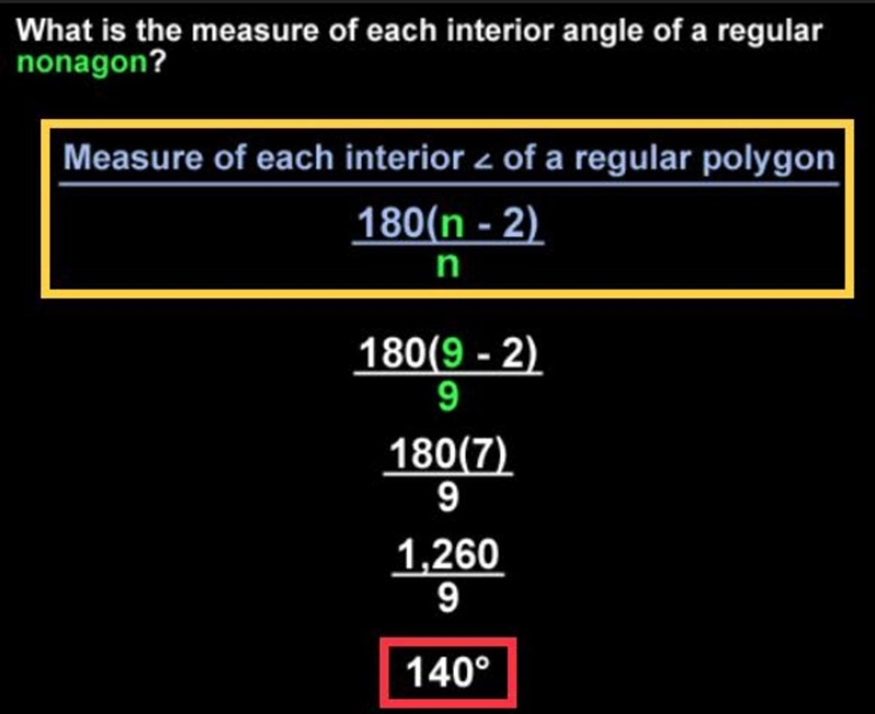 Find the measure of each interior angle of a regular nonagon-example-1