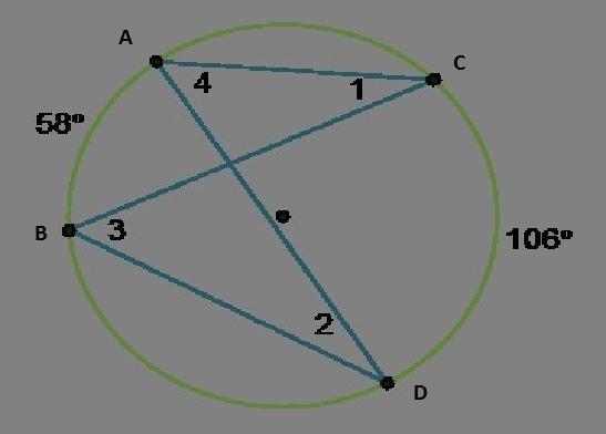 Is the measure of ∠1 equal to the measure of ∠2? Why? yes, because they intercept-example-1