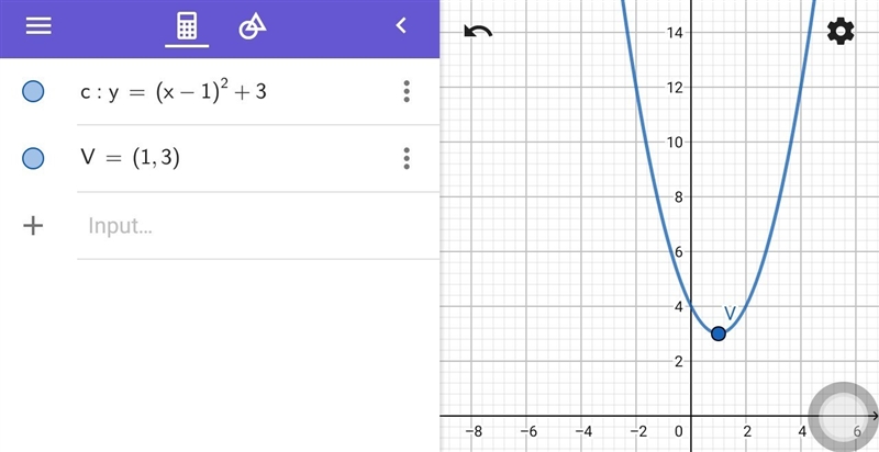 Graph the function. How is the graph a translation of f(x) = x2? y = (x –1)2 + 3 A-example-1