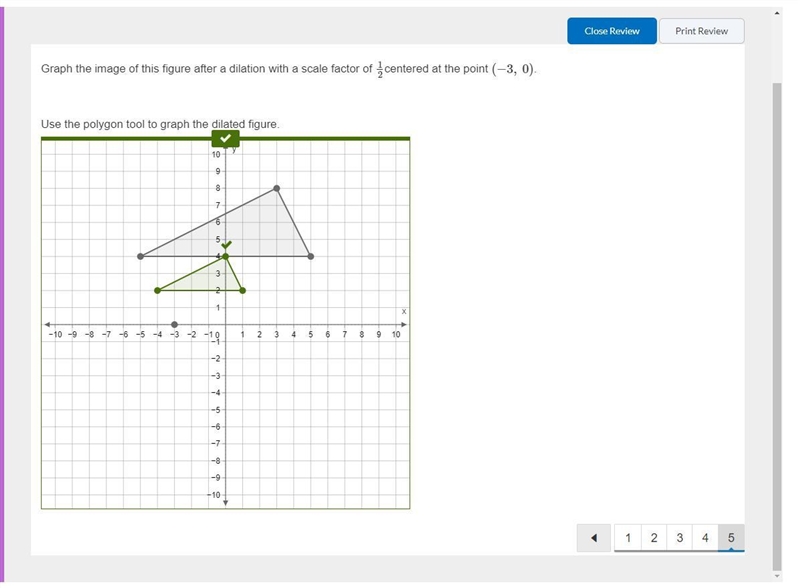 Graph the image of this figure after a dilation with a scale factor of 1/2 centered-example-1