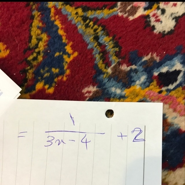 45 POINTS h(x) = 1/x+2 and k(x) = 3x - 4 h[k(x)] =-example-1