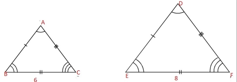 Suppose △ABC and △DEF are similar and BC=6, EF=8, DF-AC=1. Find DF.-example-1