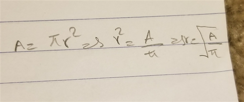 A company produces plates with area A=πr^2, where r is the radius of the plate. Find-example-1