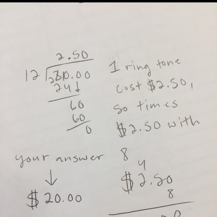 If 12 rings tones cost $30.00 how much do 8 ring tones cost ?-example-1