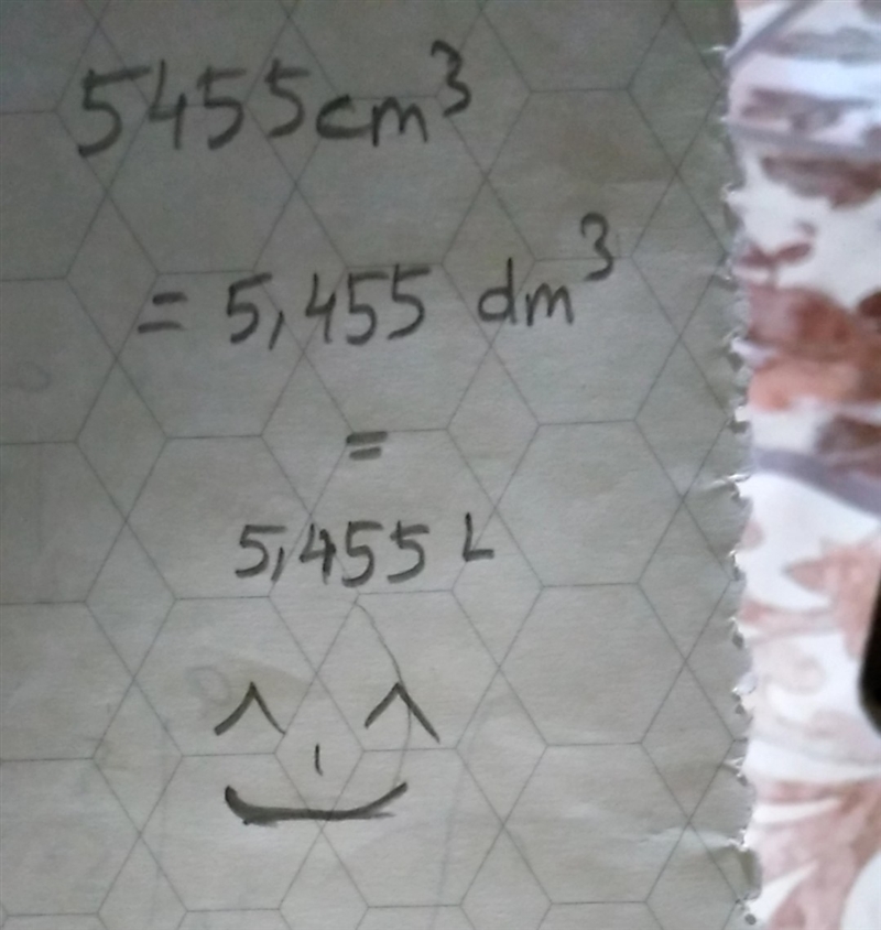 2. Which of the following is equivalent to 5455 cm3? ( 0.5455 L 5.455 L 54.55 L 5455 L-example-1