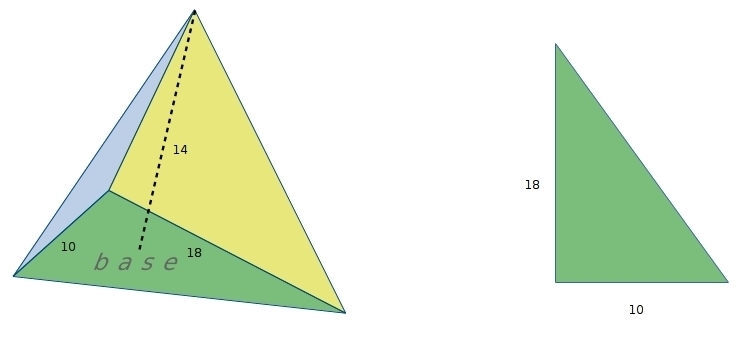 A triangular pyramid has a right triangle for its base. The perpendicular sides of-example-1