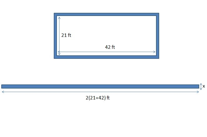 A club swimming pool is 21ft wide and 41ft long. The club members want a uniform width-example-1