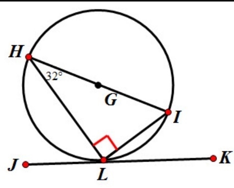 The figure shows secants LH and LI and tangent JK intersecting at point L. HIL is-example-1