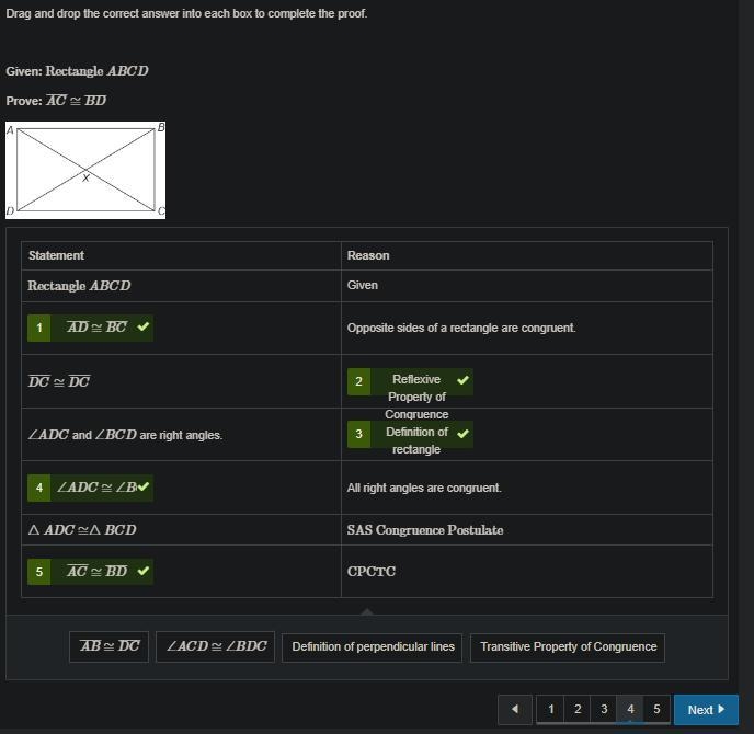 Drag and drop the correct answer into each box to complete the proof. Given: Rectangle-example-1
