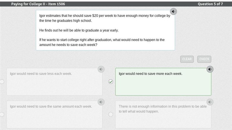 Igor estimates that he should save $20 per week to have enough money for college by-example-1