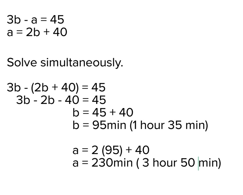 The running time for movie a is 40 minutes more than twice the running time for movie-example-1