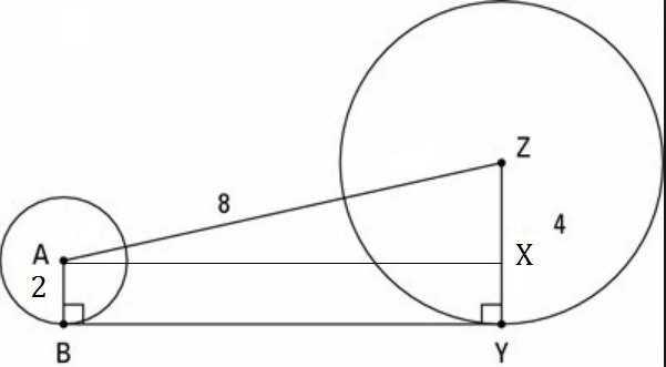 The illustration shows two circles of radii 4 cm and 2 cm respectively. the distance-example-1